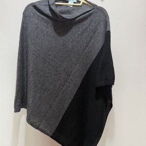 Celeste Charcoal and Black Cashmere Wool Blend Poncho one Size fits most